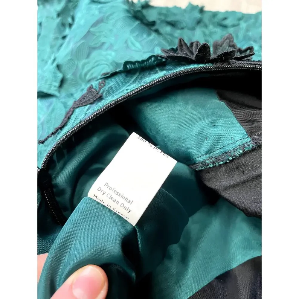 COSTARELLOS Black/Green Floral Embellished Midi Dress Gown EU 36 US 6 - Picture 4 of 4